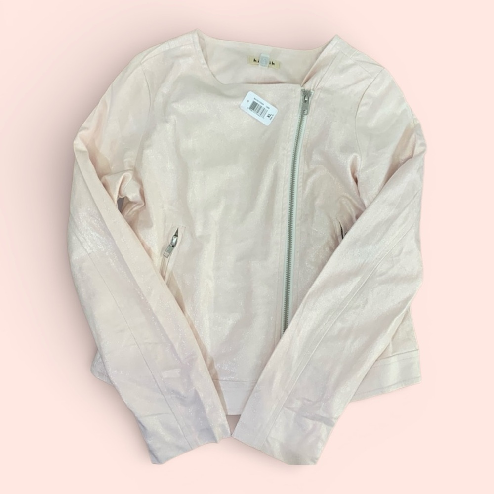 Kidpik Blush Pink Shimmer Moto Jacket Girls XL 14/16 Asymmetrical ZipLightweight
